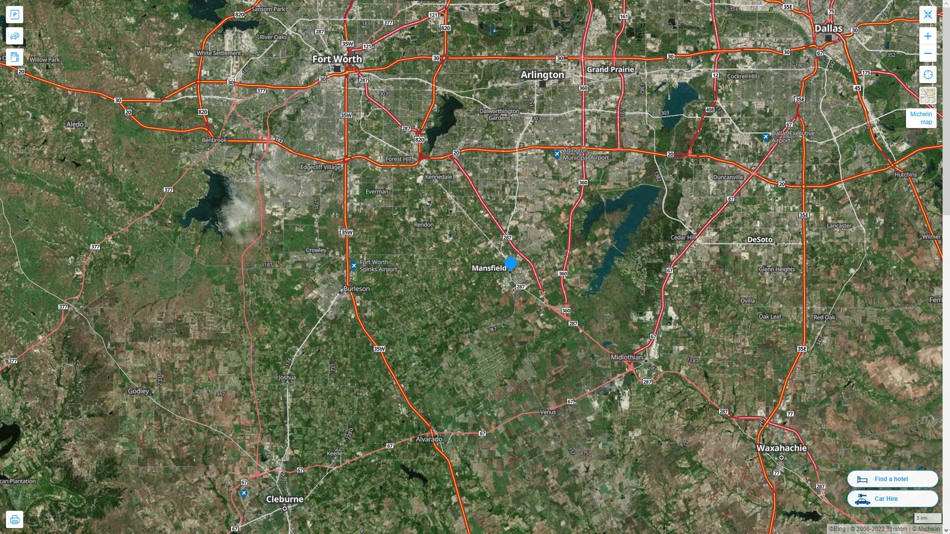 Mansfield Texas Highway and Road Map with Satellite View